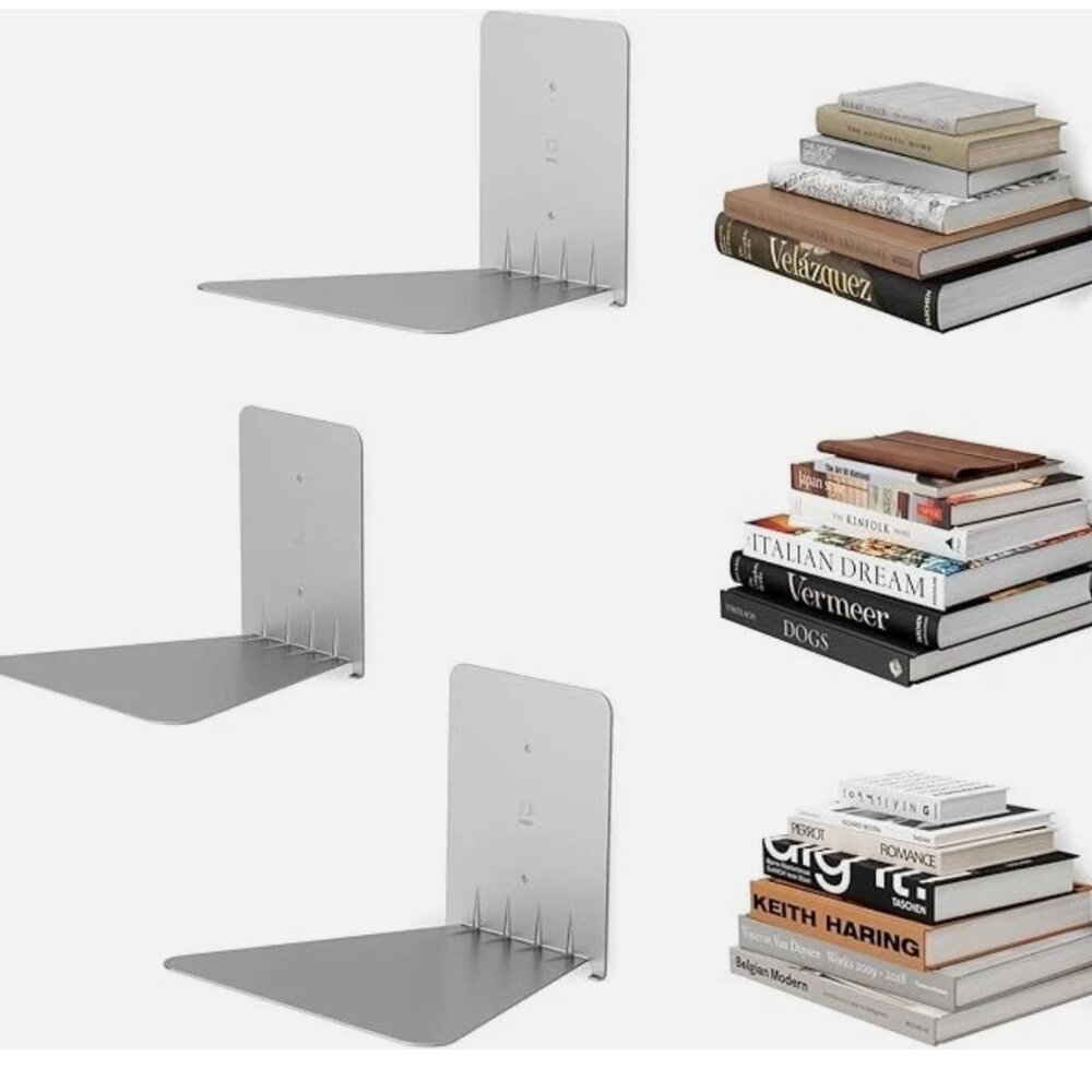 NEW IN BOX Umbra Conceal Floating Bookshelf, Large, Silver, Set of 3